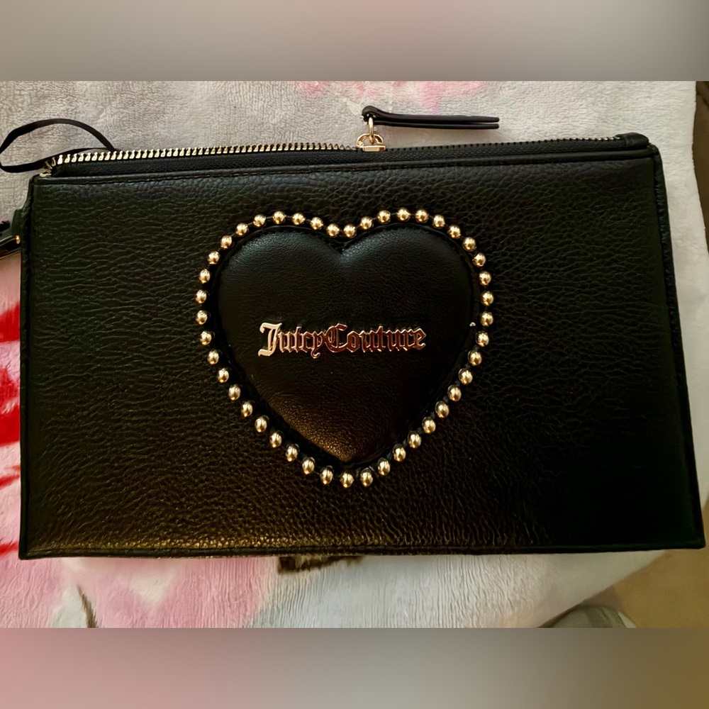 Juicy Couture Black Heart Studded Wristlet Clutch